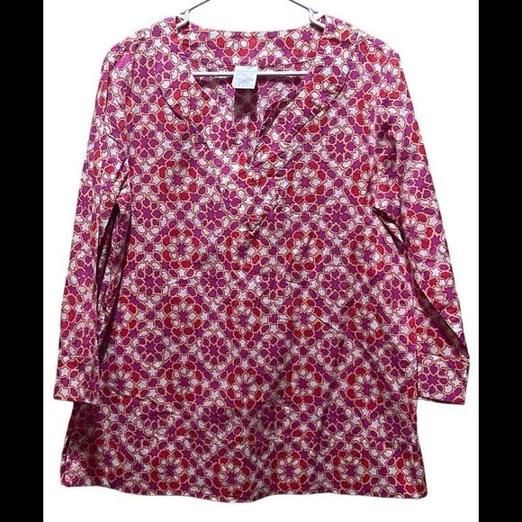 Lands' End Women's Sz 10‎ Cotton Multicolor Abstract  Pullover Tunic Top - Picture 1 of 4